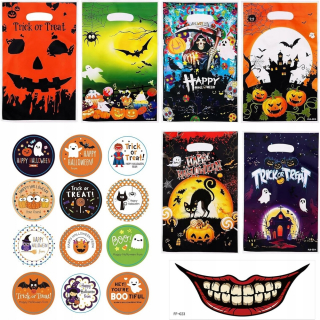 HALLOWEENSKÉ NÁLEPKY + CUKROVINOVÉ TAŠKY OZDOBY HALLOWEENSKÉ OZDOBY